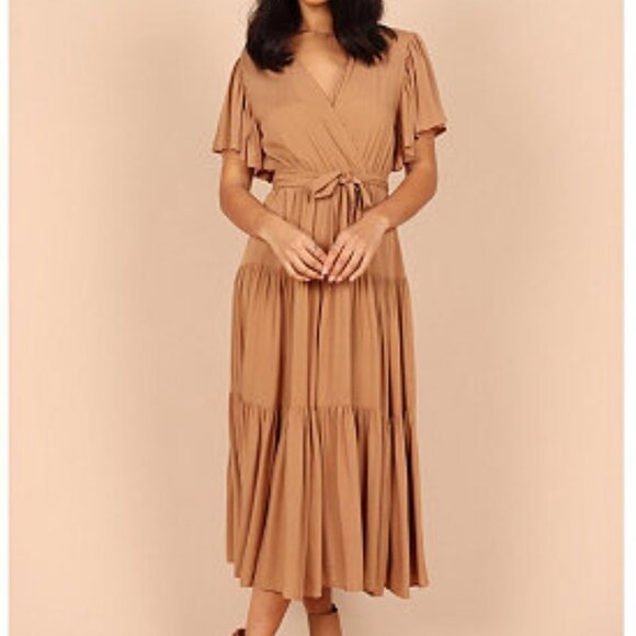NWT Petal & Pup Barker Belted Tan Midi Dress xs - Picture 1 of 8